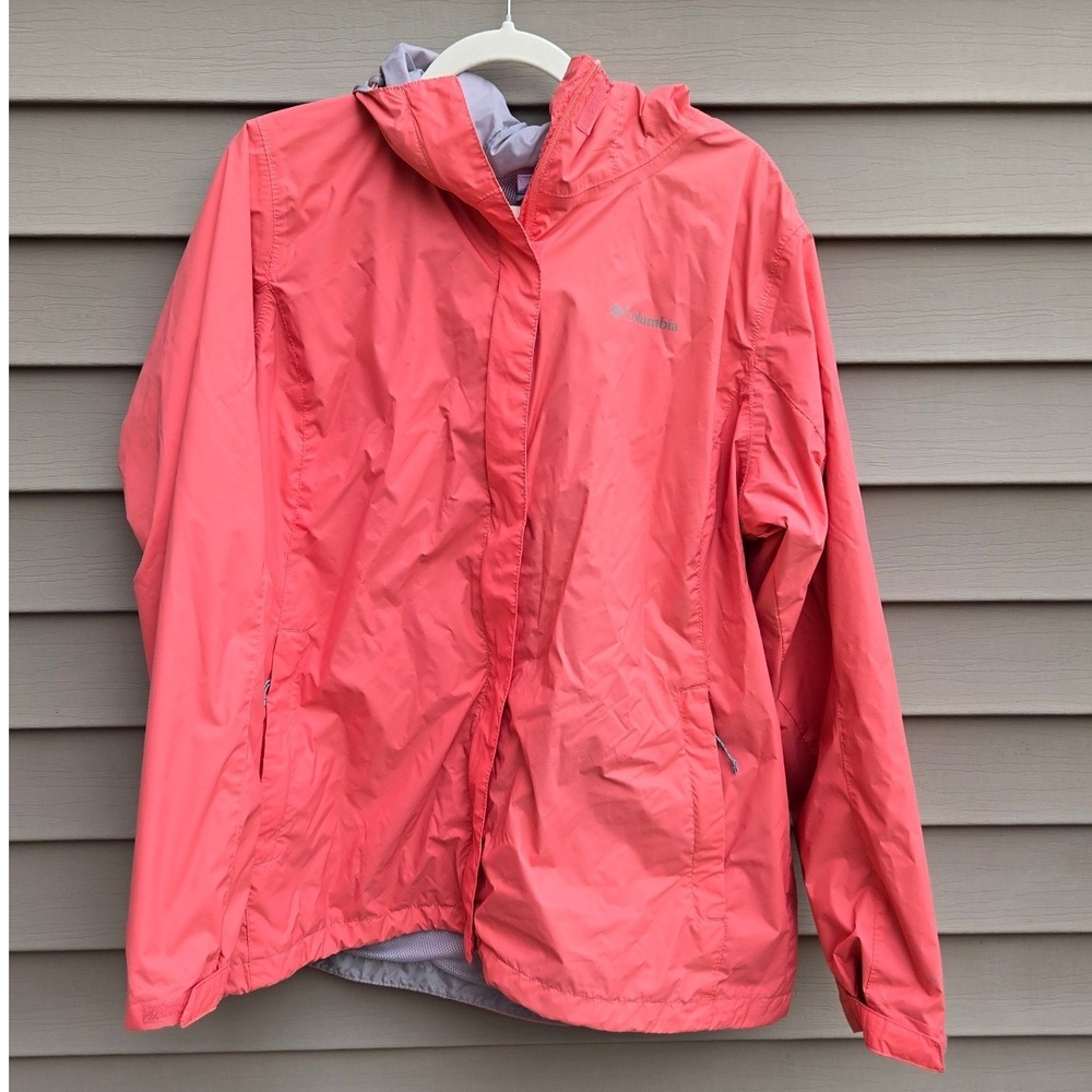 Columbia Womens 1X Arcadia II Rain Jacket Coral Pink Hooded Waterproof Shell